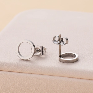 Minimalist stainless steel circular hoop stud earrings with secure butterfly backings