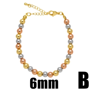 Minimalist 18K gold plated tricolor 6mm beaded bracelet with lobster clasp and chain