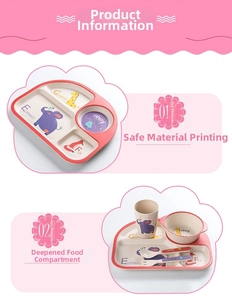Deep sections and safety-printed cartoon patterns on bamboo fiber kid's plate