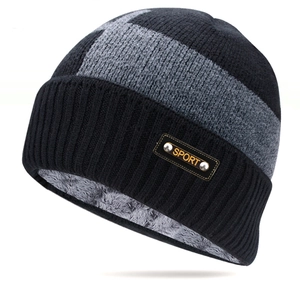 Winter Knit Beanie Hat And Neck Warmer Fleece Lined Warm Outdoor Cycling Sports Acrylic Fashion Patchwork For Men