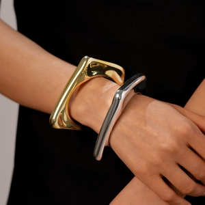 Chunky geometric triangle open bangle in gold and silver finish for women