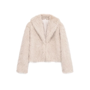 Veste En Fausse Fourrure Pour Femmes Manteau Court Élégant Couleur Unie Revers Manches Longues Hiver Chaud Chic