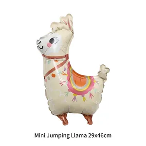 Mini llama foil balloon in alpaca shape with colorful saddle decor, size 29x46cm