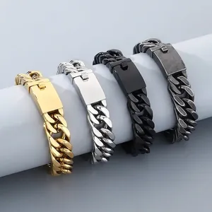 Men Cuban Link Chain Bracelet 316L Stainless Steel Heavy Thick Hip Hop Streetwear Punk Jewelry With Square Buckle