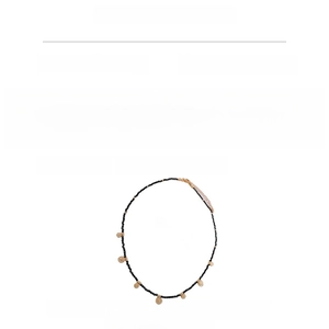 Detail view of black crystal beaded necklace with copper disc pendants and dimensions