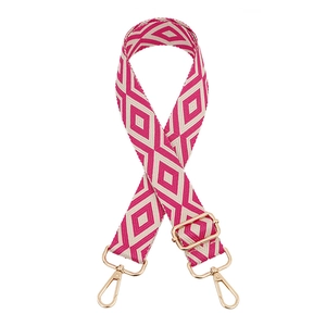 Pink and beige diamond pattern adjustable shoulder strap with gold metal hooks