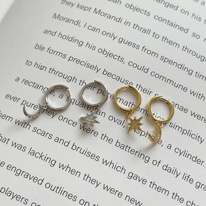 Elegant S925 sterling silver star and moon drop earrings with sparkling zircon stones