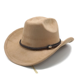 Women Western Cowboy Hat Faux Suede Wide Curved Brim Braided Band Metal Buckle Vintage Outdoor Jazz Fedora Sun Hat