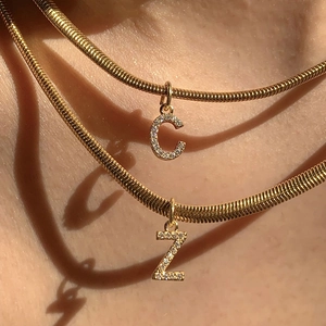 18K gold plated snake chain necklaces with zircon-encrusted letters C and Z