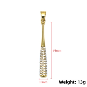 Macro shot of hip hop baseball bat pendant in gold finish with white rhinestones