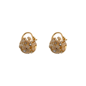 Elegant gold flower cluster earrings with sparkling crystals and white petals for women