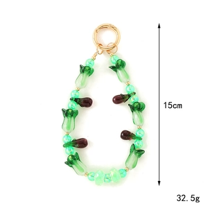 Pendentif en perles de verre fait main, charme chou vert porte-bonheur et anneau d'or
