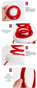 Detail of LED Christmas headband with flexible frame and three light modes settings