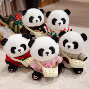 Kawaii Panda Plüschtier Puppe Weiches Stofftier Mit Abnehmbarem Strickpullover Blumenkleid Erdbeertasche Süßes Geschenk Für Kinder