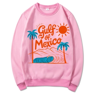 Pink Gulf of Mexico oversized long sleeve hoodie featuring a colorful ocean beach print