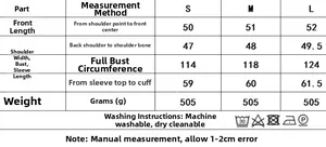 Detailed size chart and care instructions for the women quilted ruffles pilot jacket
