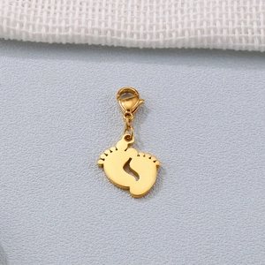 Golden stainless steel baby footprint charm pendant with lobster clasp for necklaces