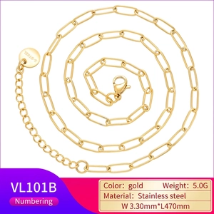 3.3mm golden stainless steel paperclip link chain necklace with lobster clasp 470mm