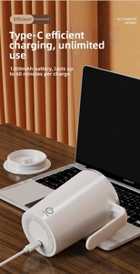 Detail showing Type-C charging port and 1200mAh battery of electric stirring coffee mug