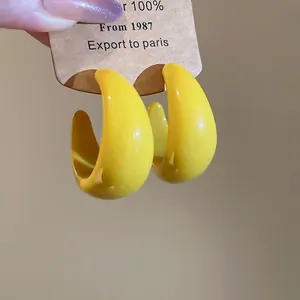 Boucles D'oreilles Créoles Chunky En Forme De C Avec Tige En Argent Sterling 925 Résine Acrylique Bijoux De Mode Minimalistes Pour Femmes