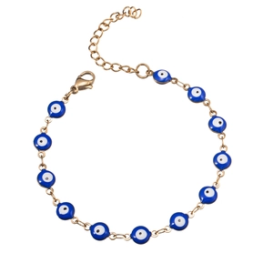 Titanium steel evil eye bracelet with 18K gold plating and colorful enamel pendants