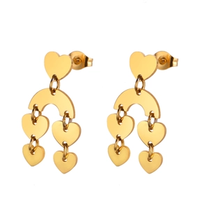 Bohemian gold stainless steel heart tassel drop earrings for women jewelry gift