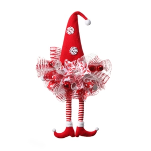 Christmas gnome hanging ornament with red snowflake hat and long striped legs for tree decor