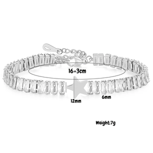 Detail view of 12mm stainless steel star bracelet with rectangle cubic zirconia stones
