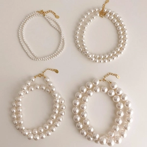 Detailed size comparison of 925 sterling silver pearl necklace strands with gold clasps