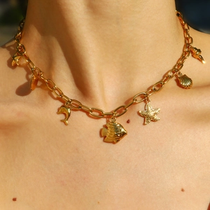 Stainless Steel Ocean Style Starfish Shell Charm Necklace 18K Gold Plated Summer Beach Clavicle Chain Jewelry For Women