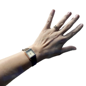 Classic rectangular rose gold ladies watch with brown leather strap and numeral dial