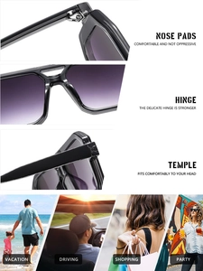 Detail view of double bridge aviator sunglasses with purple gradient lenses and reinforced hinges