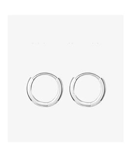 Detailed view of polished silver-plated round hoop earrings for women on white background