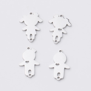 Mirror Polished 304 Stainless Steel Boy And Girl Figure Charms Heart Crown Jewelry Making Connectors Pendants