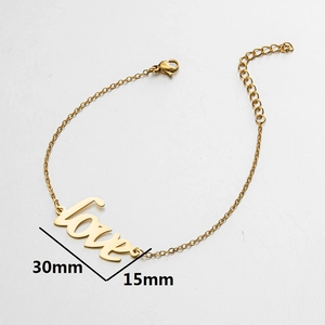 Gold stainless steel chain bracelet with a cursive love pendant and lobster clasp