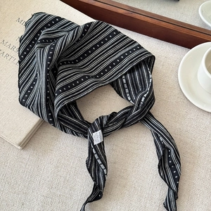 Vintage black striped fabric neckerchief necklace with elegant knotted design for women