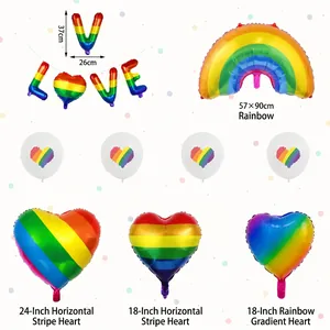 Rainbow Heart Balloons Colorful Striped Love Letter Foil And Latex Balloons For Wedding Birthday Party Decorations