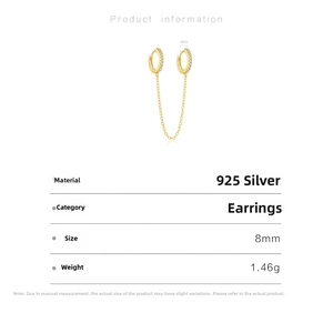 Detailed specs of S925 sterling silver chain earrings with size 8mm and 1.46g weight