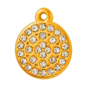 Minimalist 304 stainless steel gold circular pendant with sparkling rhinestone floral design