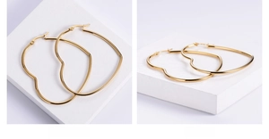 Close-up of 18k gold plated heart hoop earrings with non-fading polished finish