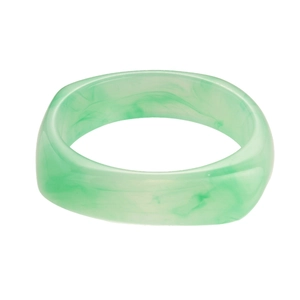 Minimalist light green resin geometric bangle with natural marble texture on white background