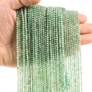 Macro shot of 3mm green faceted natural stone beads for DIY jewelry making