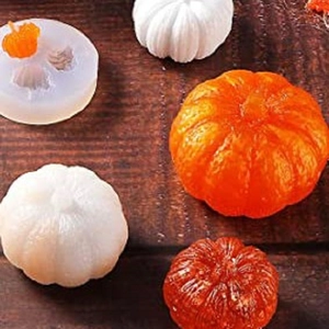 Macro detail of pumpkin silicone mold for DIY Halloween candles and soap making craft