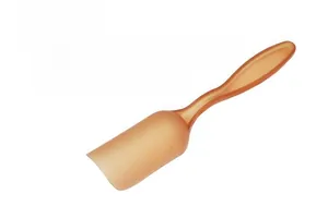 Detail view of ergonomic translucent amber tea scoop made of thickened PP plastic