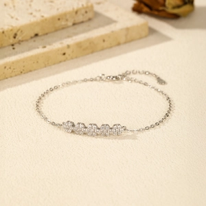 S925 sterling silver floral bracelet with sparkling zircon stones and adjustable chain