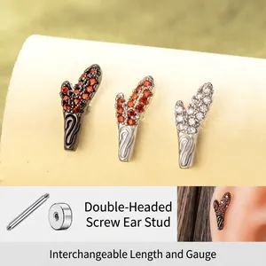 Dragon Horn Wing Cartilage Ear Stud Titanium Steel Micro Pave Zircon Piercing Flat Back Screw Jewelry For Women