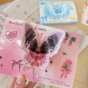 3D butterfly pop-up greeting card with pink roses for birthdays and gifts