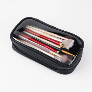 Borsa organizer per pennelli da trucco nera traslucida impermeabile con PVC trasparente