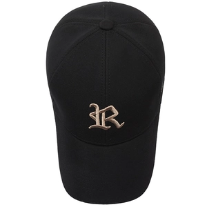 Classic black cotton baseball cap featuring 3D embroidered R letter in a minimalist style