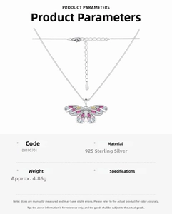 Detail showing S925 sterling silver butterfly pendant with colorful zircon stones and specs